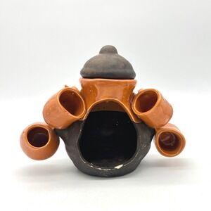 Vintage Mexican Pottery Chocolate Pot Set 5 Cups Folk Art‎ Clay